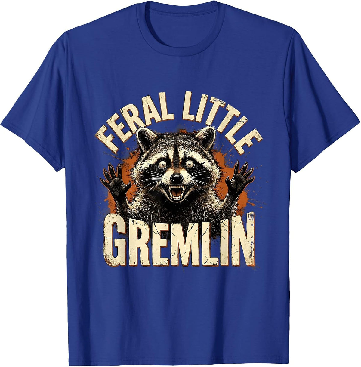 Feral Little Gremlin Raccoon Design T-Shirt - Royal Blue