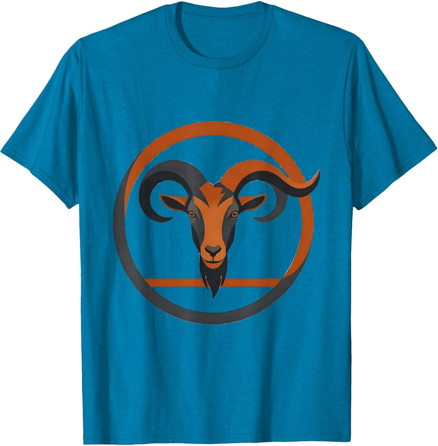 Goat Badge Patch Line Art Icon Outline Gift T-Shirt - Sapphire Blue