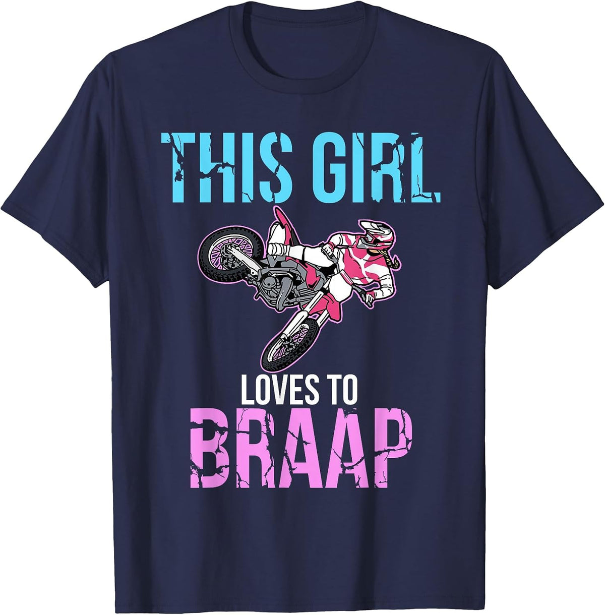 Braap Tshirt Girls Dirt Bike Shirts Women Womens Motorcycle T-Shirt - Navy Blue