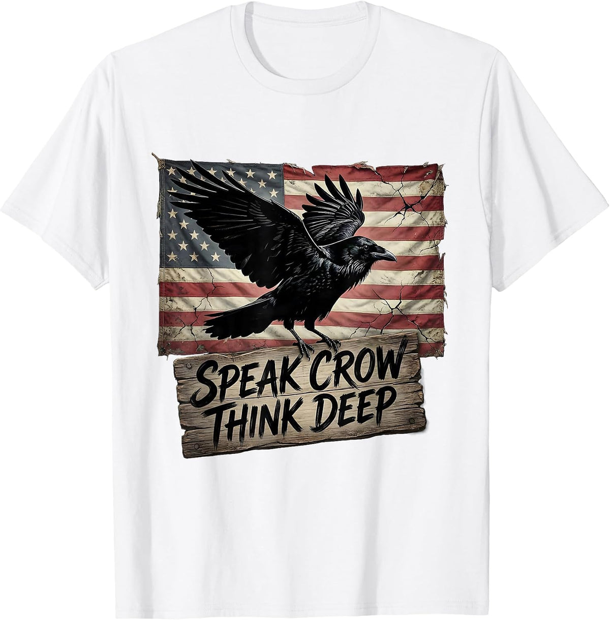 Men's Speak Crow Think Deep Mystical Bird Design T-Shirt - White