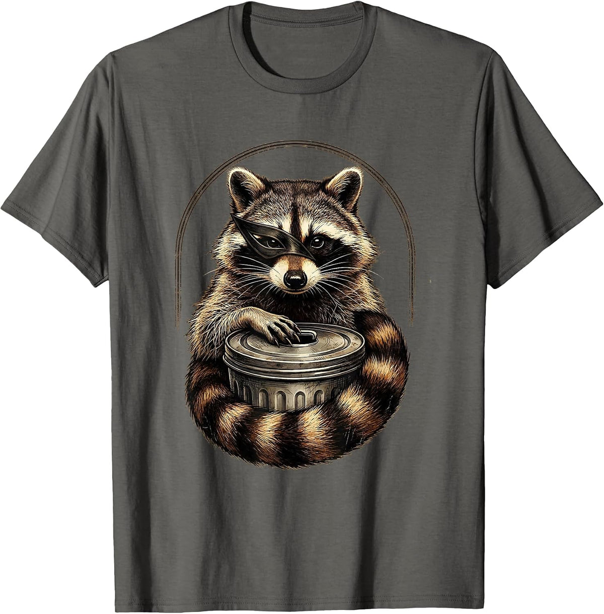 Men's Raccoon Portrait Vintage Funny Animal Humor T-Shirt - Asphalt Grey
