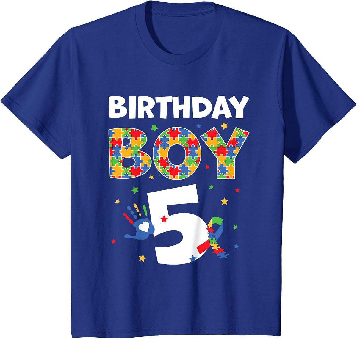 The 5th Birthday Boy Autism Awareness Puzzle Piece T-Shirt - Royal Blue