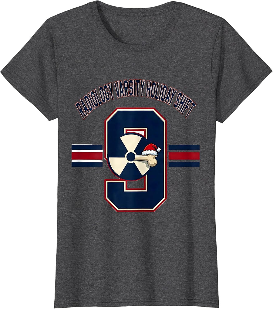 Women's Radiology Varsity Holiday Shift Funny Radiology Tech T-Shirt - Dark Heather Grey