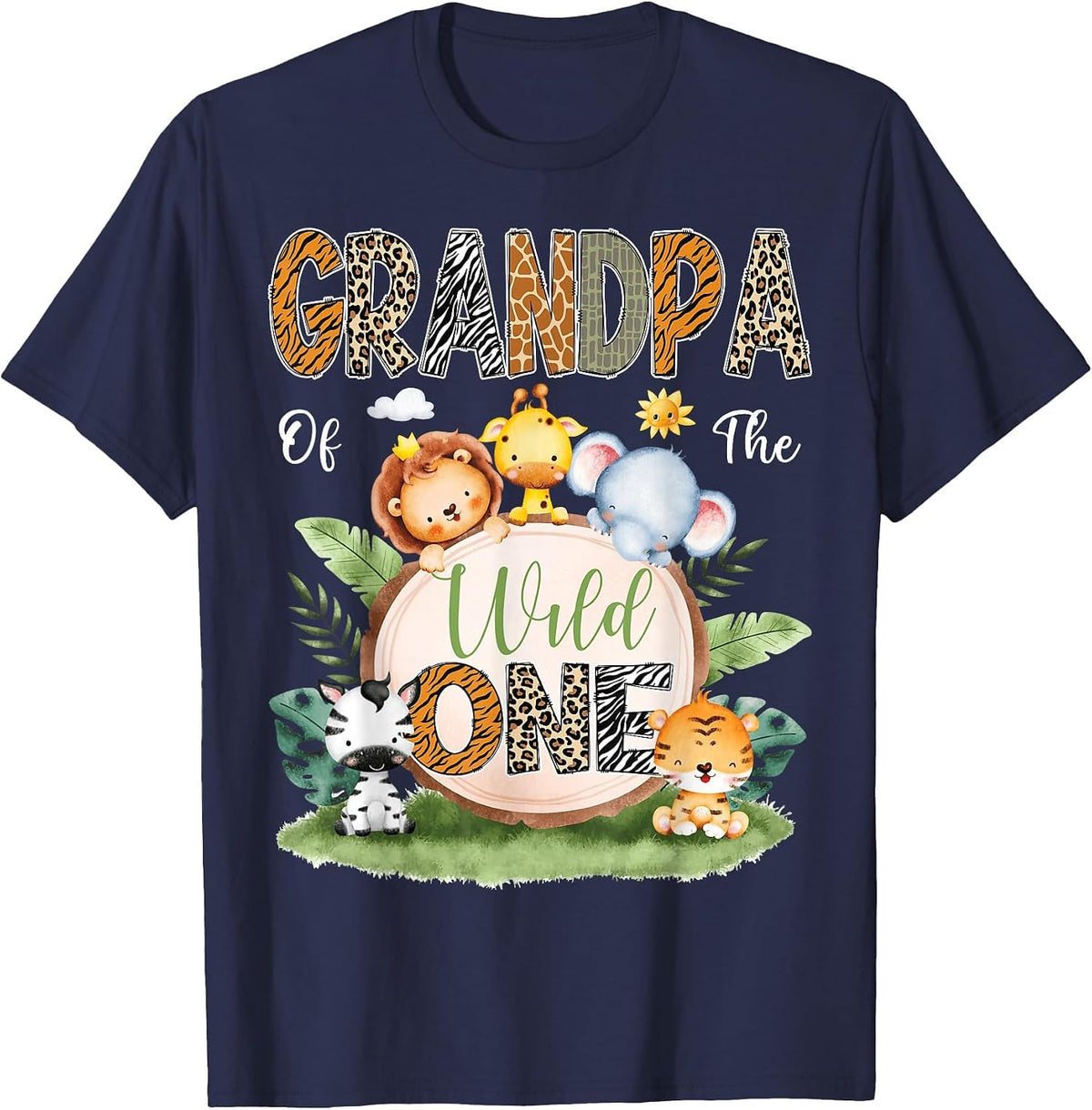 Grandpa of The Wild One 1St Birthday Kids Safari Jungle T-Shirt - Navy Blue