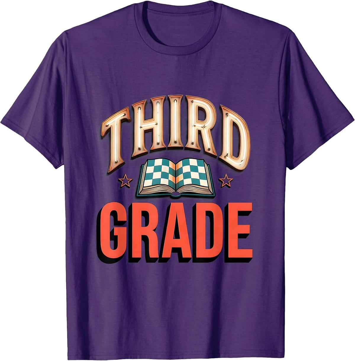 Men's Third Grade Retro Checkered Girl Teacher Back To School T-Shirt - Purple
