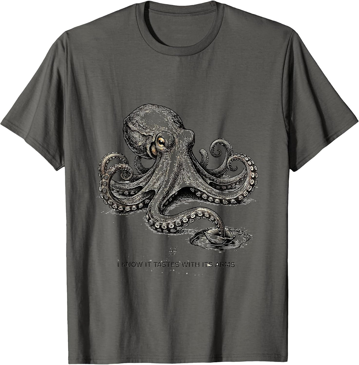 I Know It Tastes With Its Arms Vintage Octopus Marine T-Shirt - Asphalt Grey