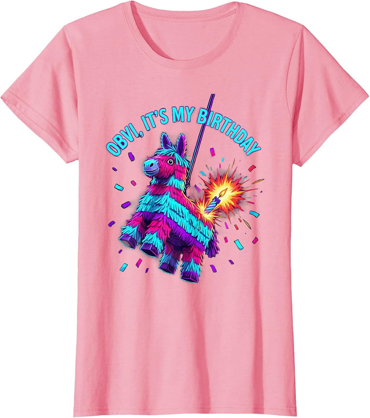 Women's OBVI IT'S MY BIRTHDAY Funny Llama Pinata Gamer Bday Boy T-Shirt - Pink