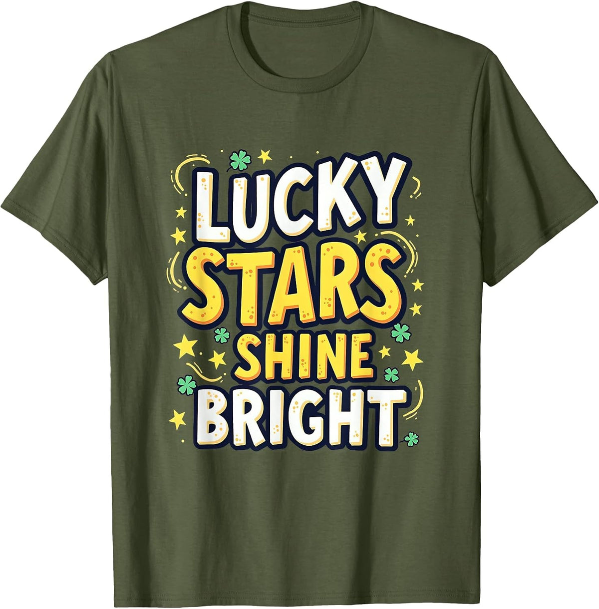 Lucky Stars Shine Bright Celestial Design T-Shirt - Olive Green