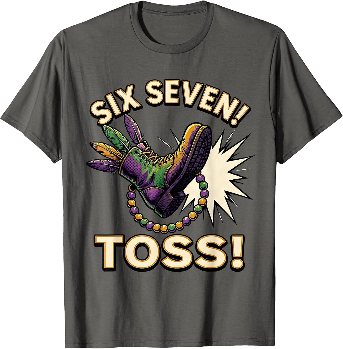 Men's Six Seven! Toss! Comic Book Jester Mardi Gras Kids Meme T-Shirt - Asphalt Grey