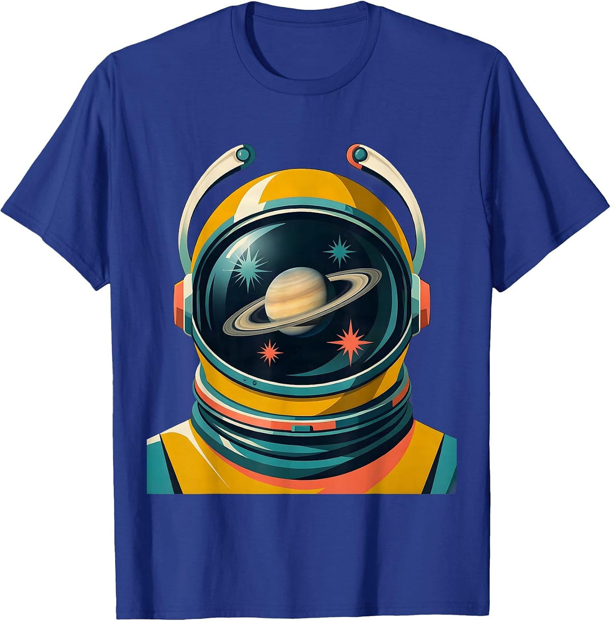 Men's Retro Space Helmet Planet Reflection Design T-Shirt - Royal Blue
