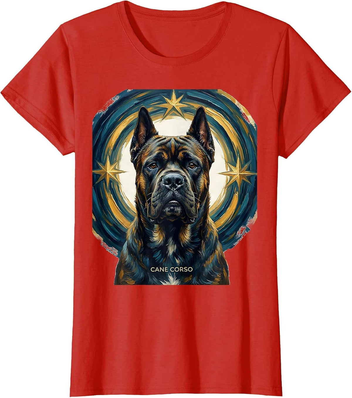 Cane Corso Van Gogh Style Starry Night Dog Portrait T-Shirt - Red