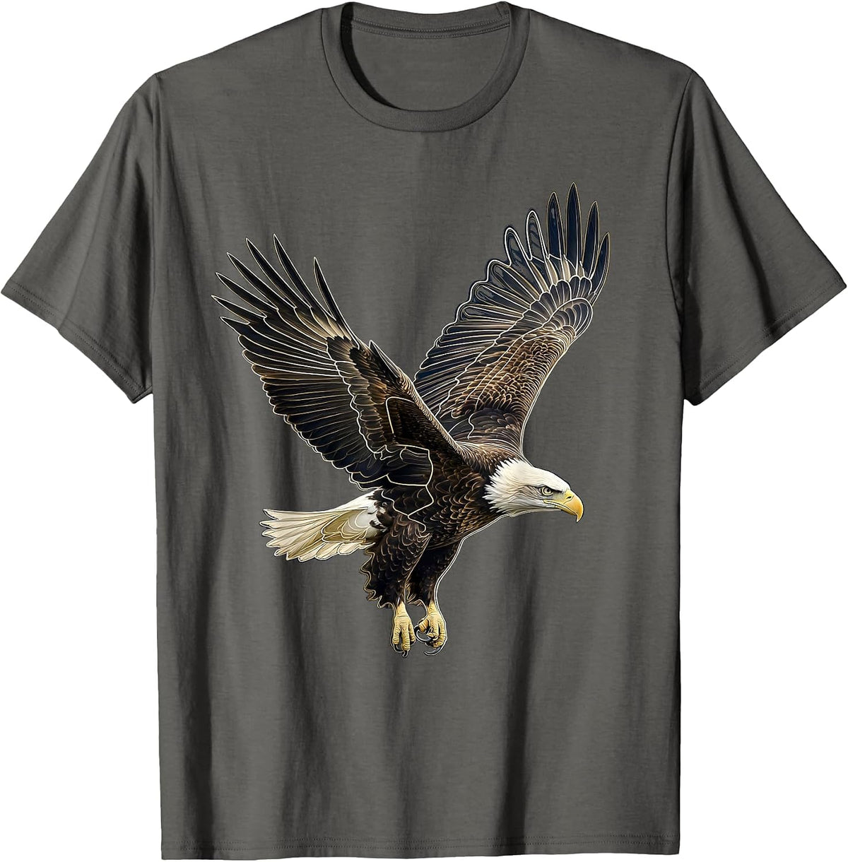 Men's Bald Eagle Topographic Contour Patriotic Wildlife T-Shirt - Asphalt Grey