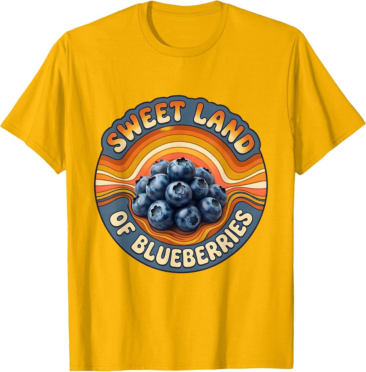 Sweet Land of Blueberries Red White Blue Design T-Shirt - Golden Yellow