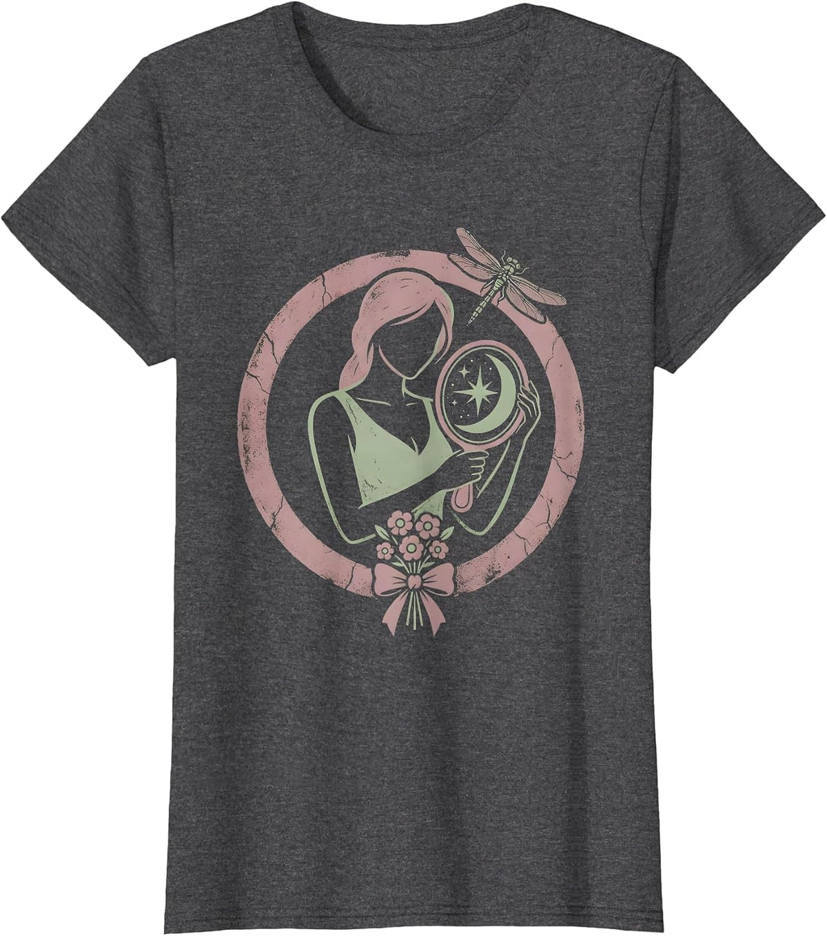 Women's Cosmic Reflection Galaxy Mirror Art Design T-Shirt - Dark Heather Grey