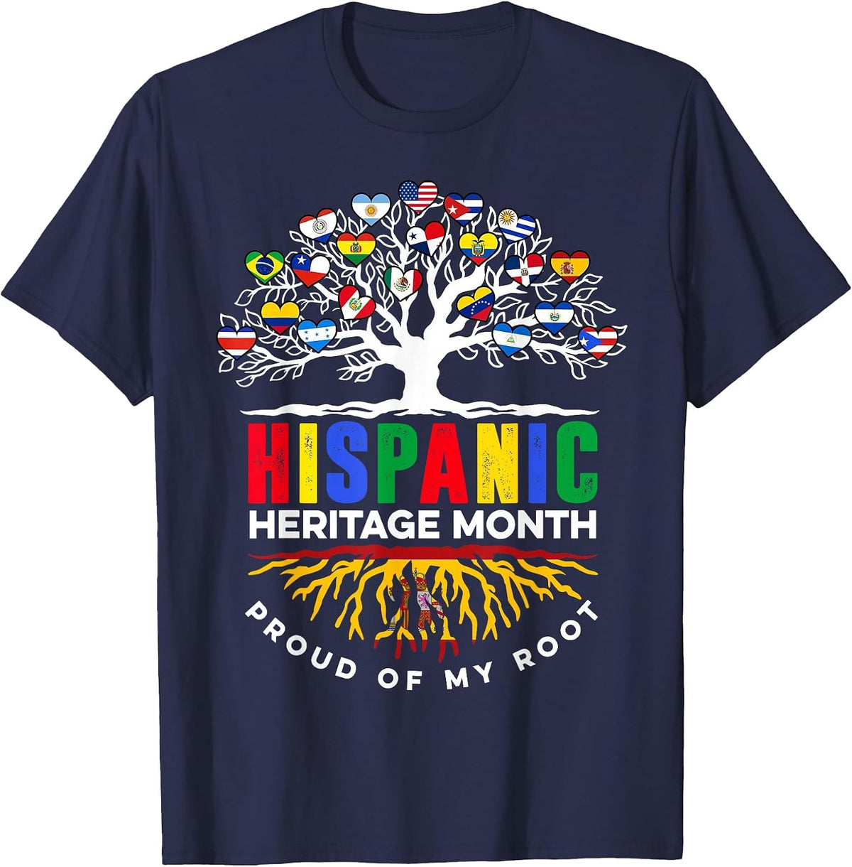 Hispanic Heritage Month Spanish Proud of My Root Spain T-Shirt - Navy Blue