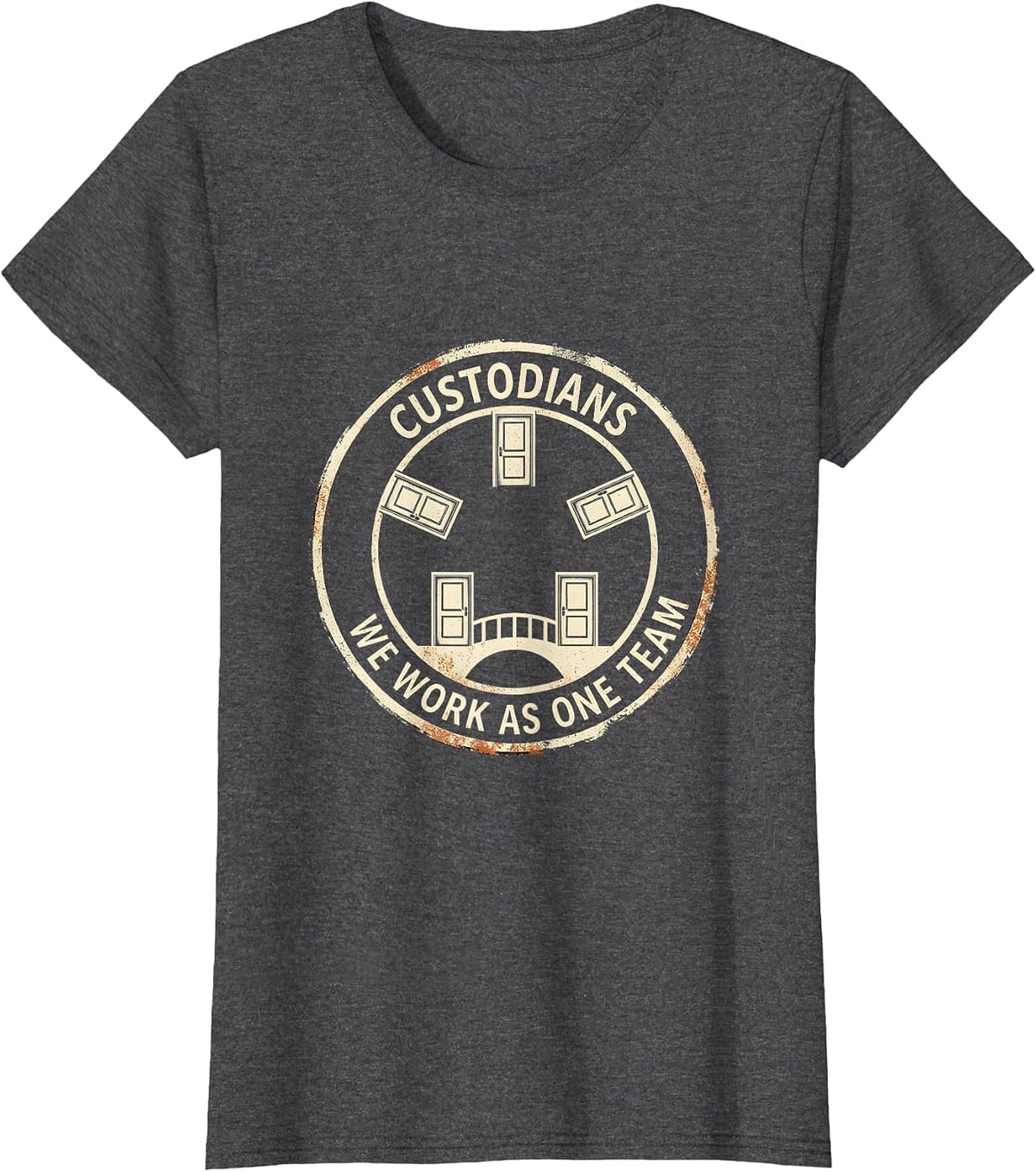 Women's CUSTODIANS — WE WORK AS ONE TEAM Rubber Stamp Custodian T-Shirt - Dark Heather Grey