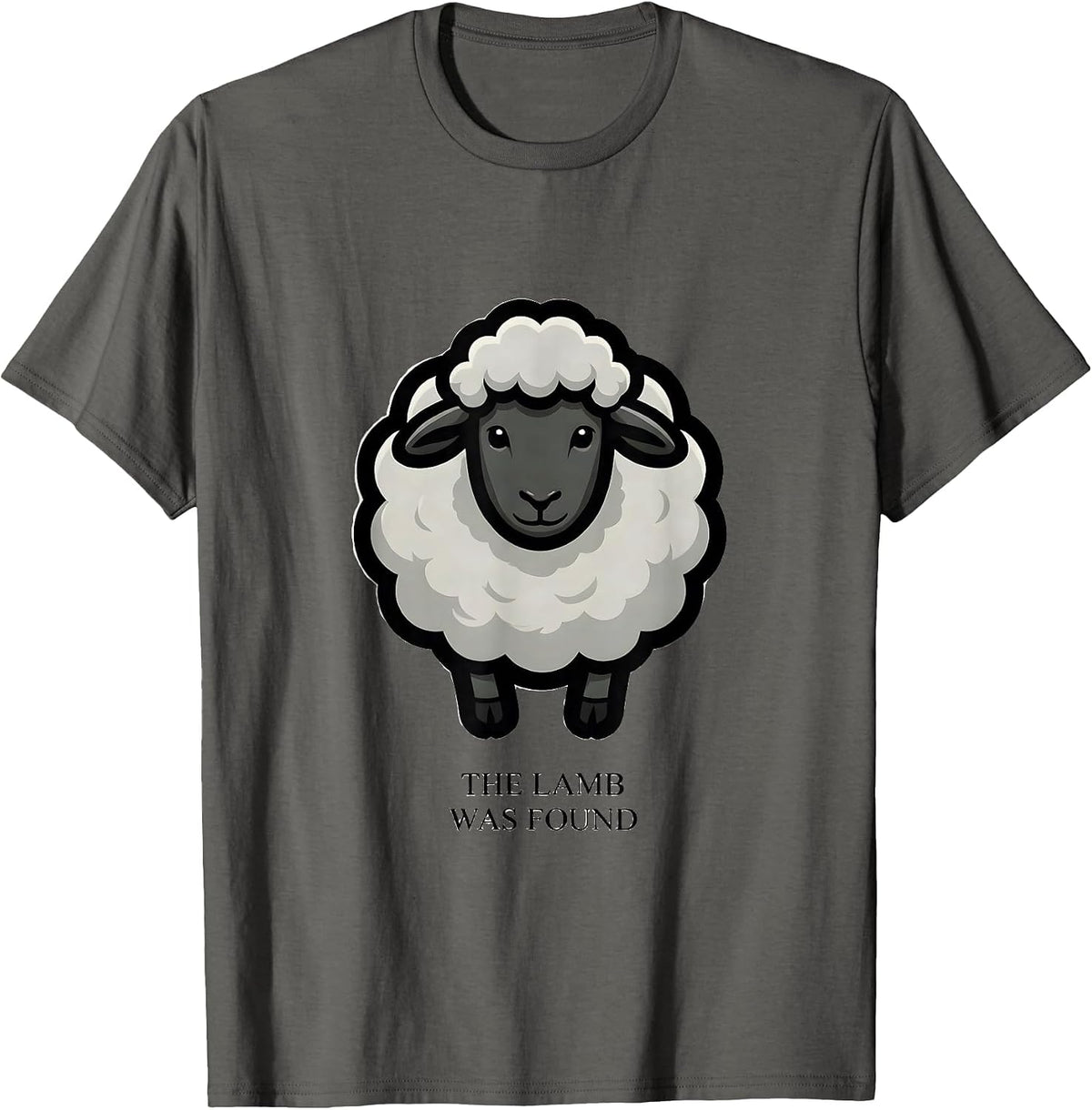 The Lamb Was Found Cartoon Christian Faith Sheep Psalm 23 T-Shirt - Asphalt Grey