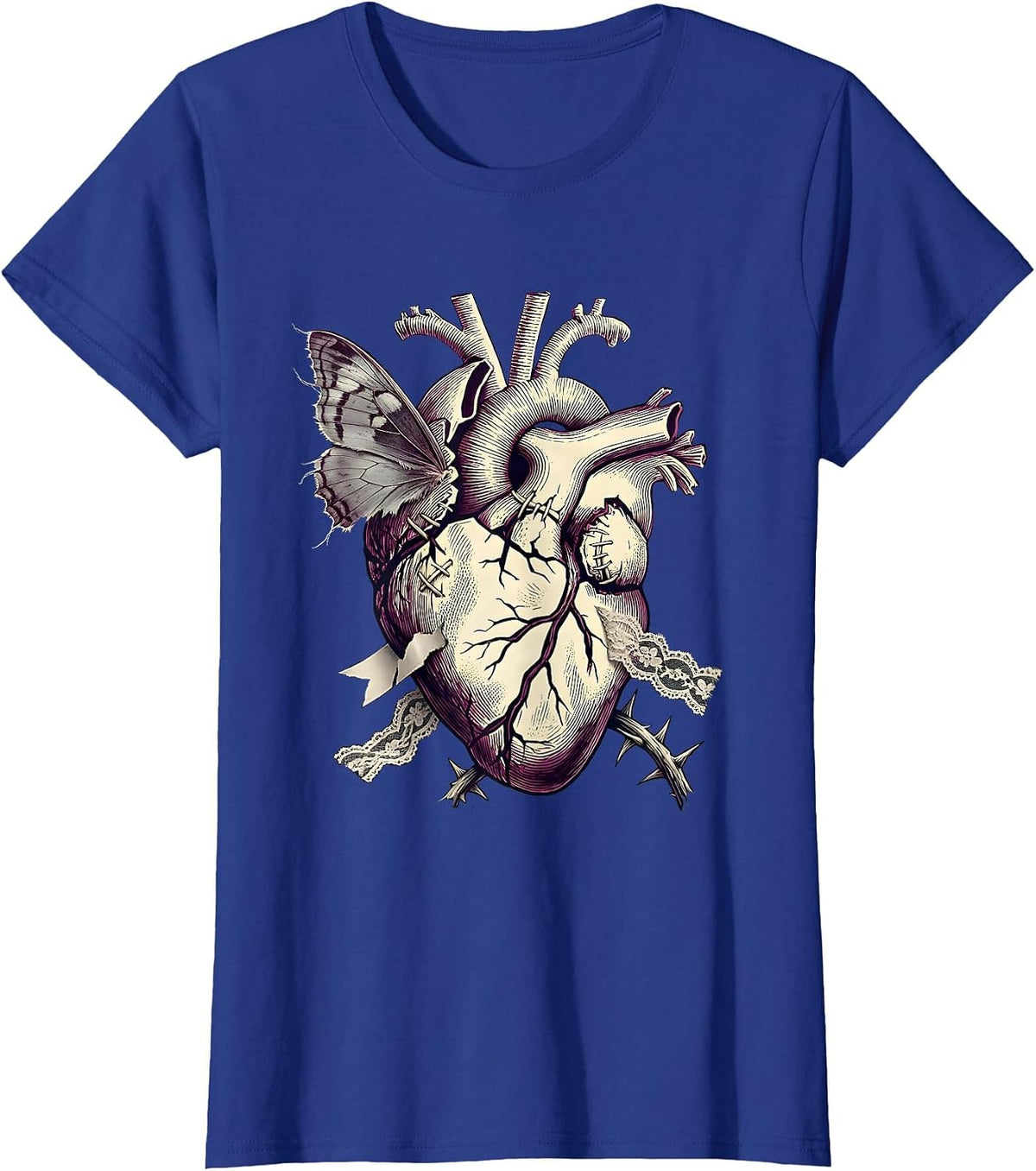 Women's Emo Broken Heart Stitched Together Graphic T-Shirt - Royal Blue