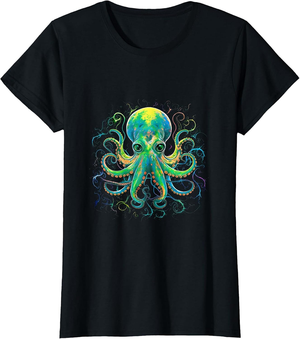 Psychedelic Rainbow Octopus Kraken T-Shirt - Black