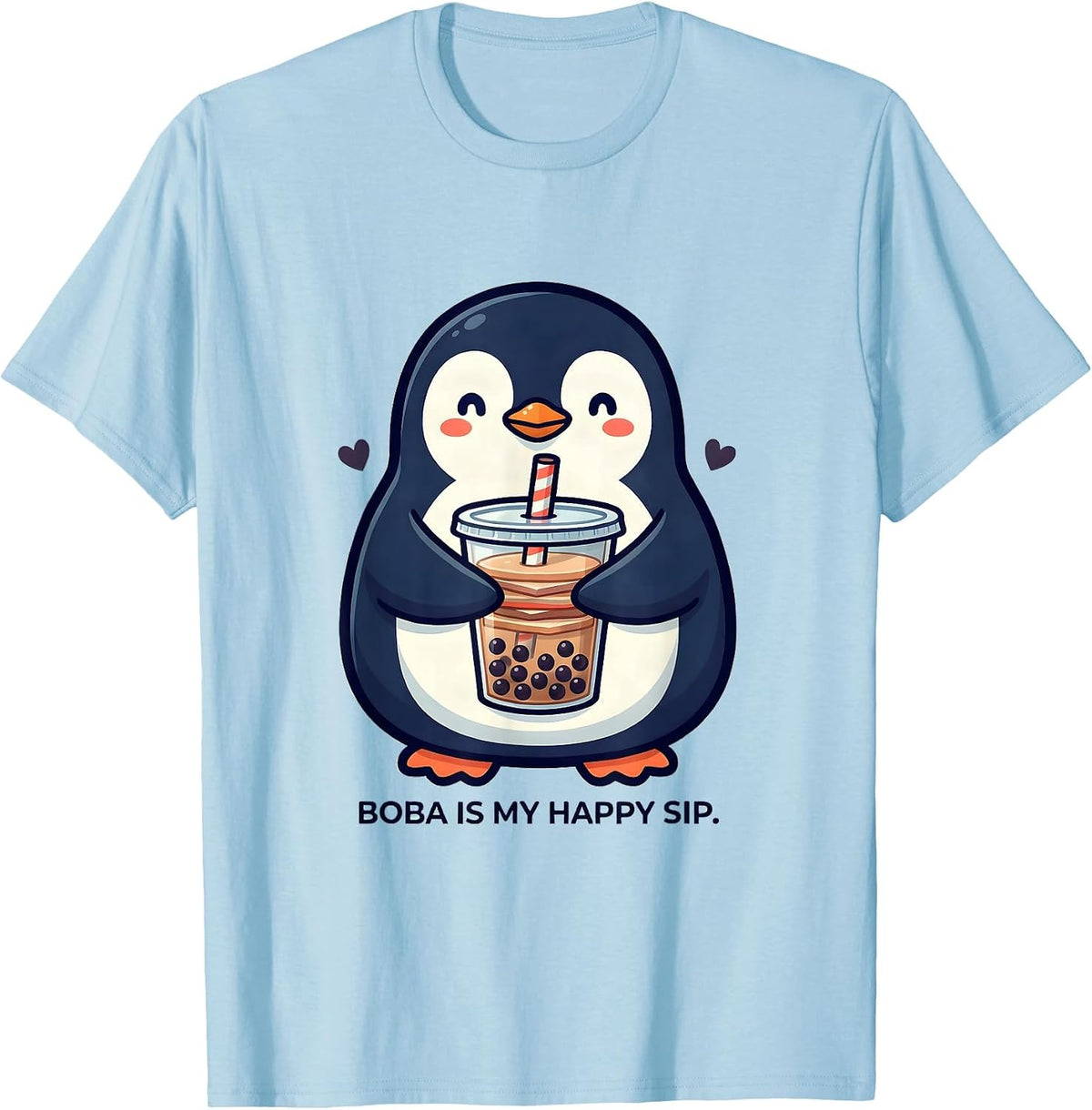 Men's Boba Is My Happy Sip Kawaii Penguin Boba Tea Lover Gift T-Shirt - Baby Blue