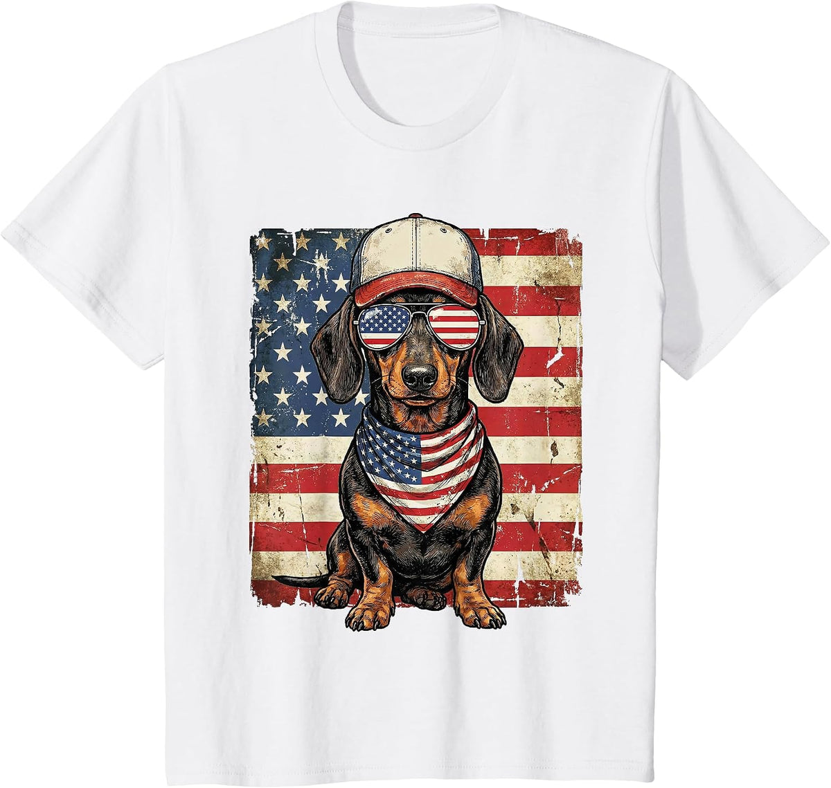 Dachshund USA Flag Wiener Dog Patriotic Dog Lover Men Women T-Shirt - White