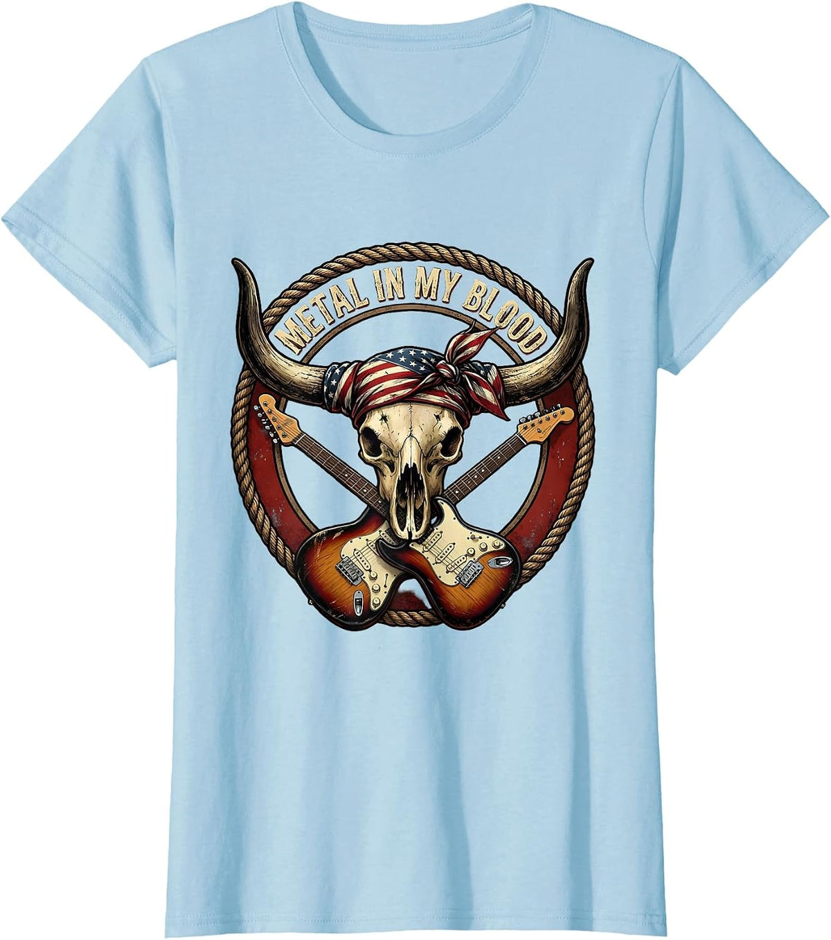 Women's Metal In My Blood Rock Music Graphic Design T-Shirt - Baby Blue