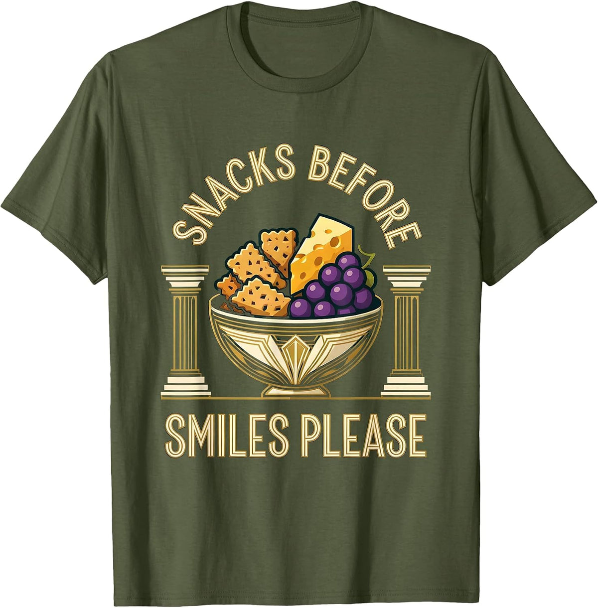 Men's Snacks Before Smiles Please Funny Design T-Shirt - Olive Green