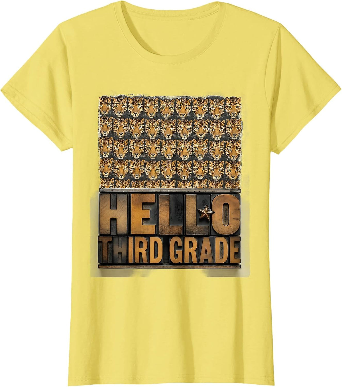 Hello Third Grade Leopard Teacher Student Back To School T-Shirt - Lemon Yellow