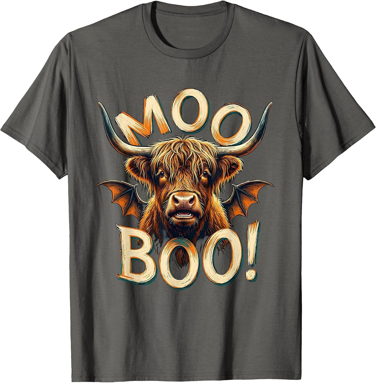 Men's Moo Boo! Whimsical Highland Cow Halloween Humor Funny T-Shirt - Asphalt Grey