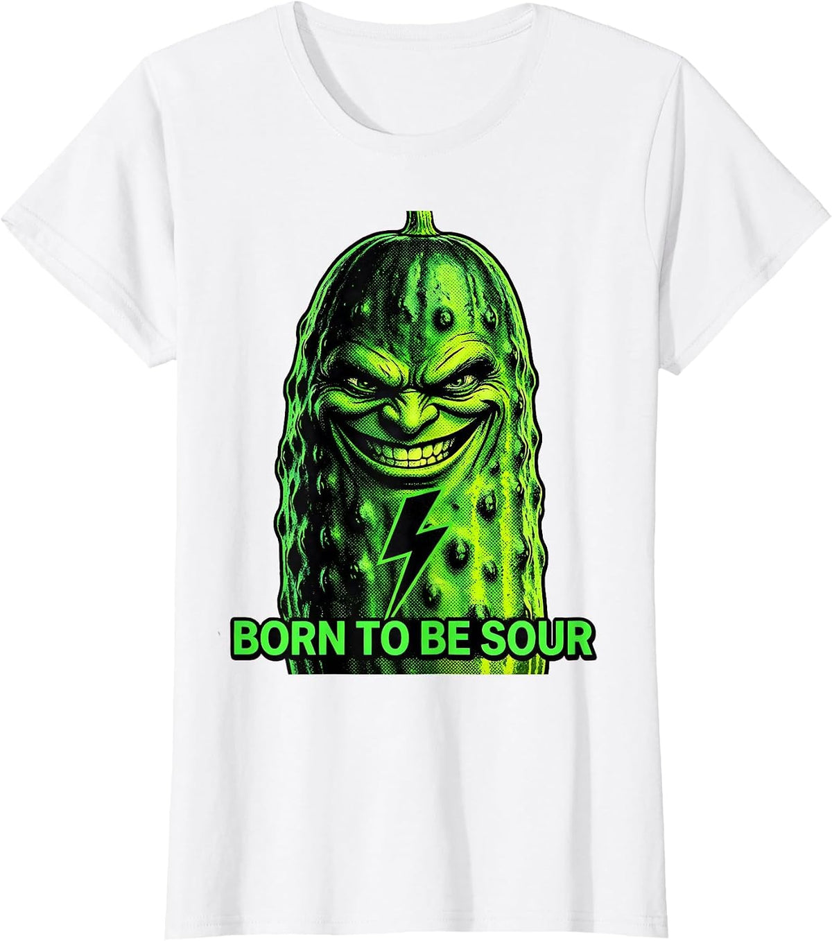Women's Born to Be Sour Funny Pickle Graphic Design T-Shirt - White