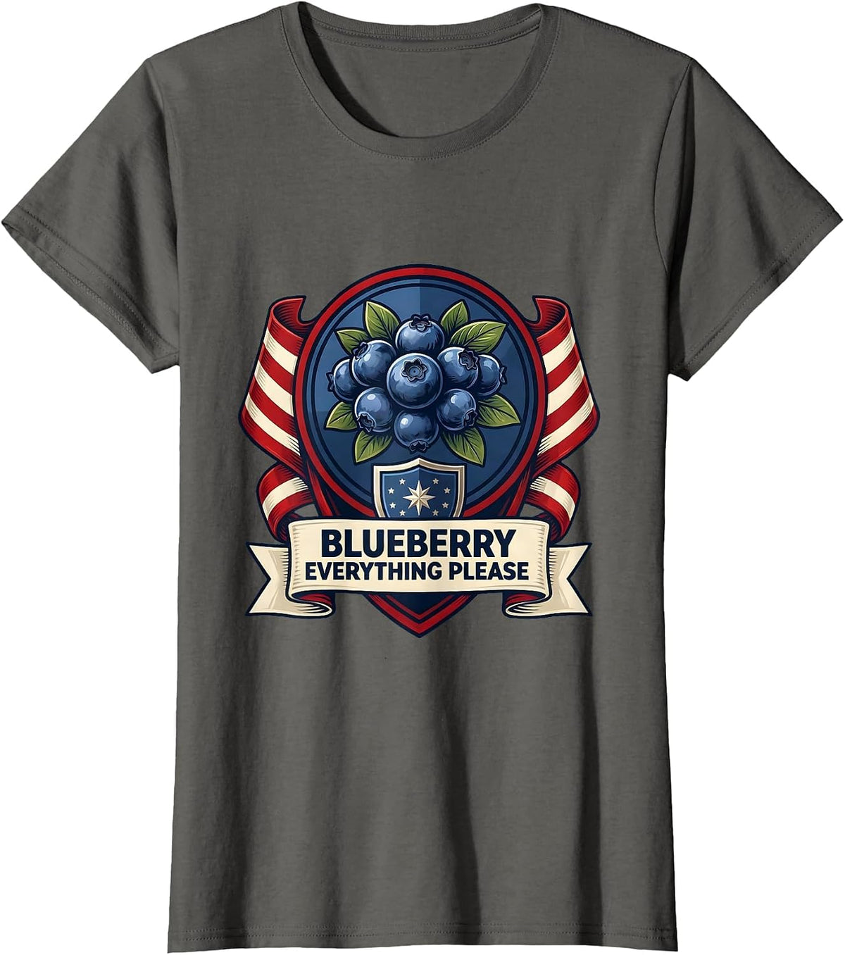 Women's Blueberry Everything Please Red White and Blue Design T-Shirt - Asphalt Grey