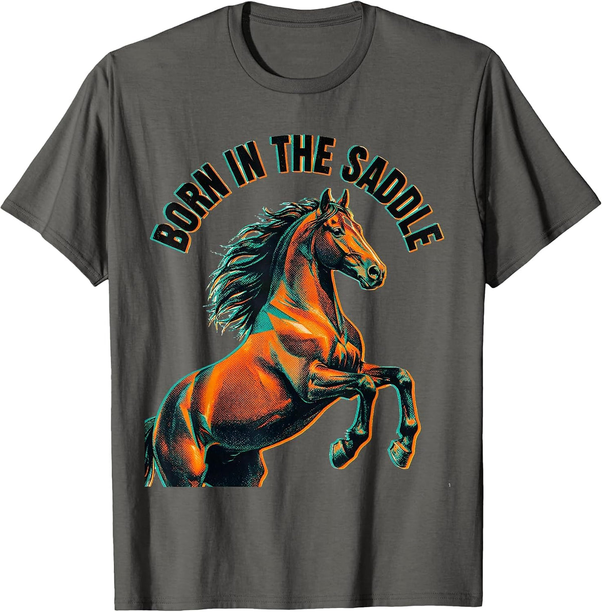 Men's Born in the Saddle Horse Riding Design T-Shirt - Asphalt Grey