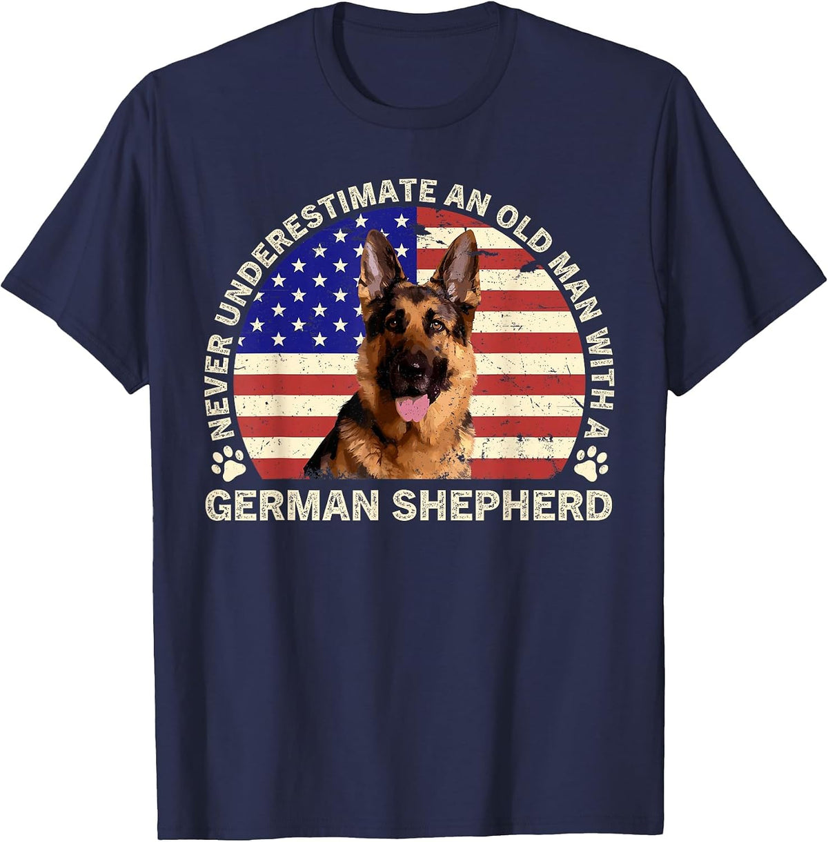 Never Underestimate an Old Man with A German Shepherd T-Shirt - Navy Blue