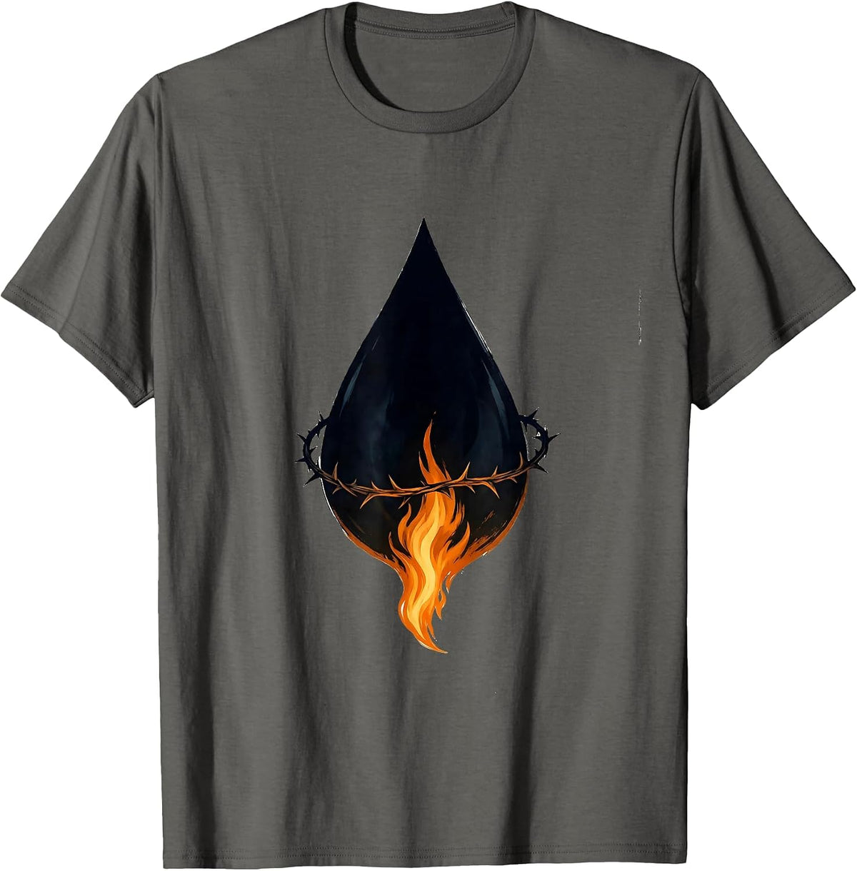 Falling Teardrop Flame Grunge Alt Streetwear Goth T-Shirt - Asphalt Grey