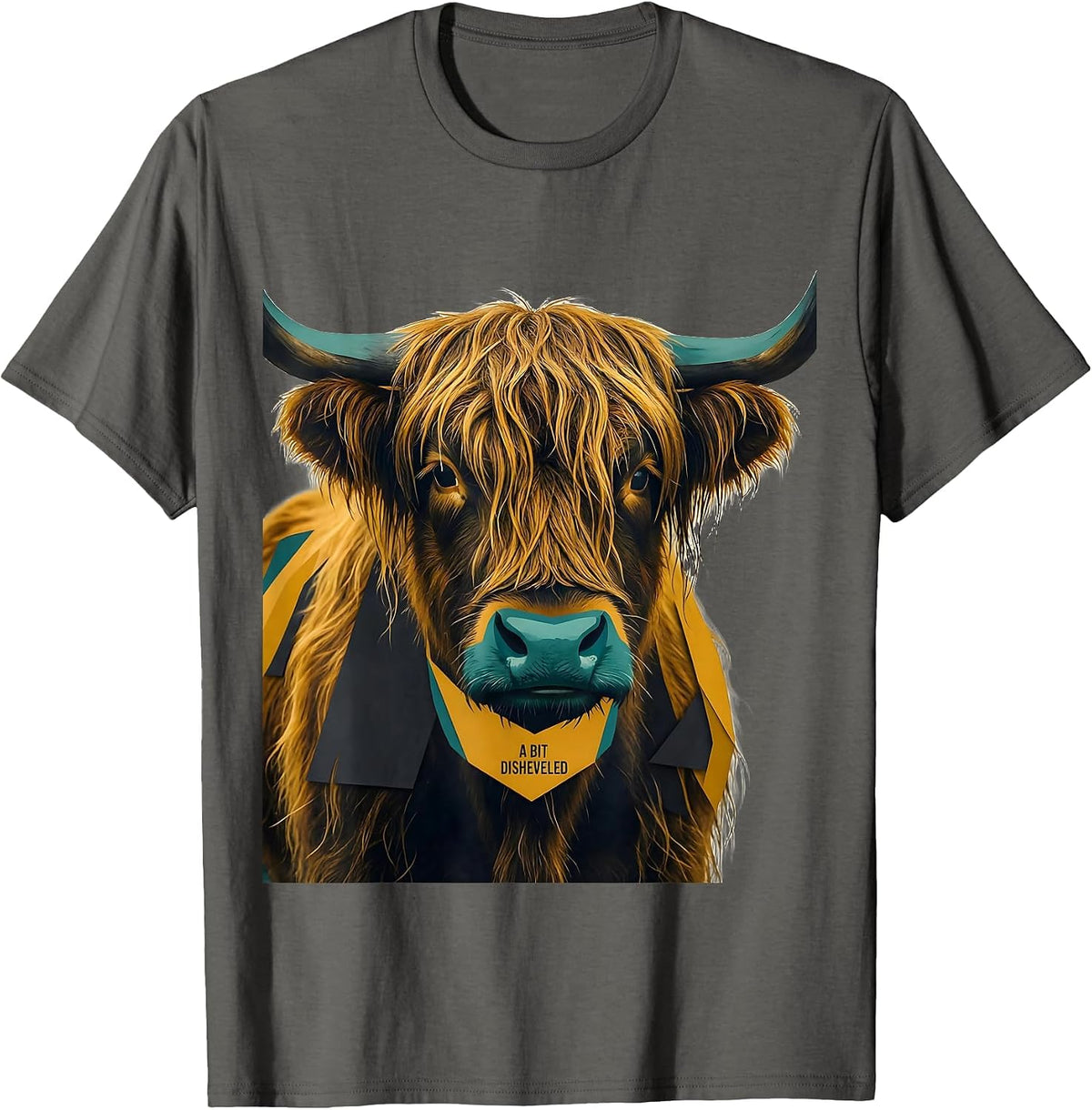 Men's A Bit Disheveled Midcentury Modern Highland Cow Funny T-Shirt - Asphalt Grey