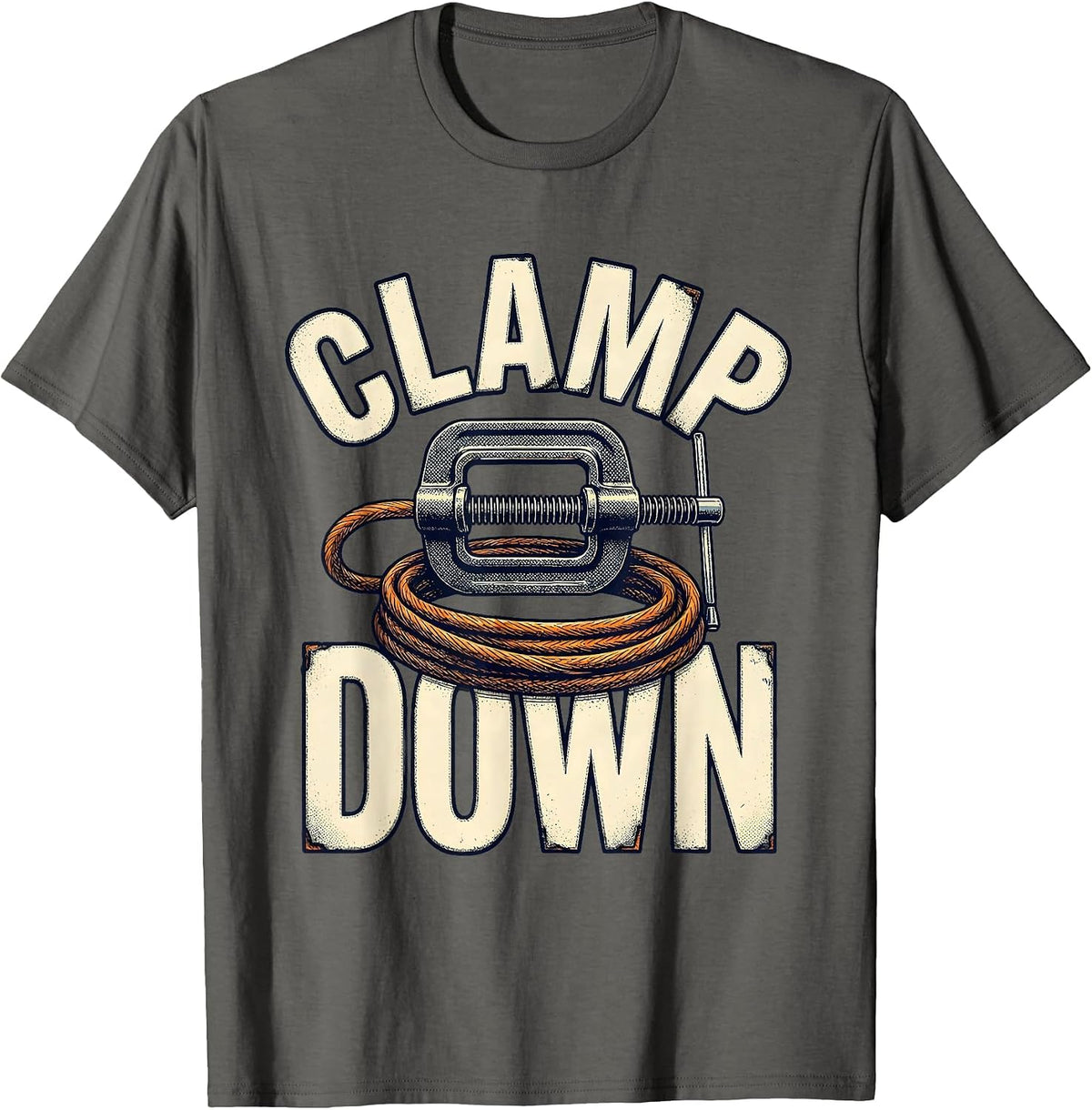 Men's Clamp Down Detailed Line Illustration Blue Collar Welder T-Shirt - Asphalt Grey