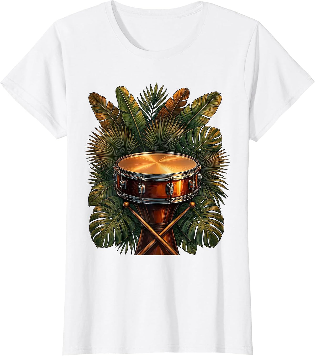 Women's Steel Drum Tropical Jungle Caribbean Design T-Shirt - White