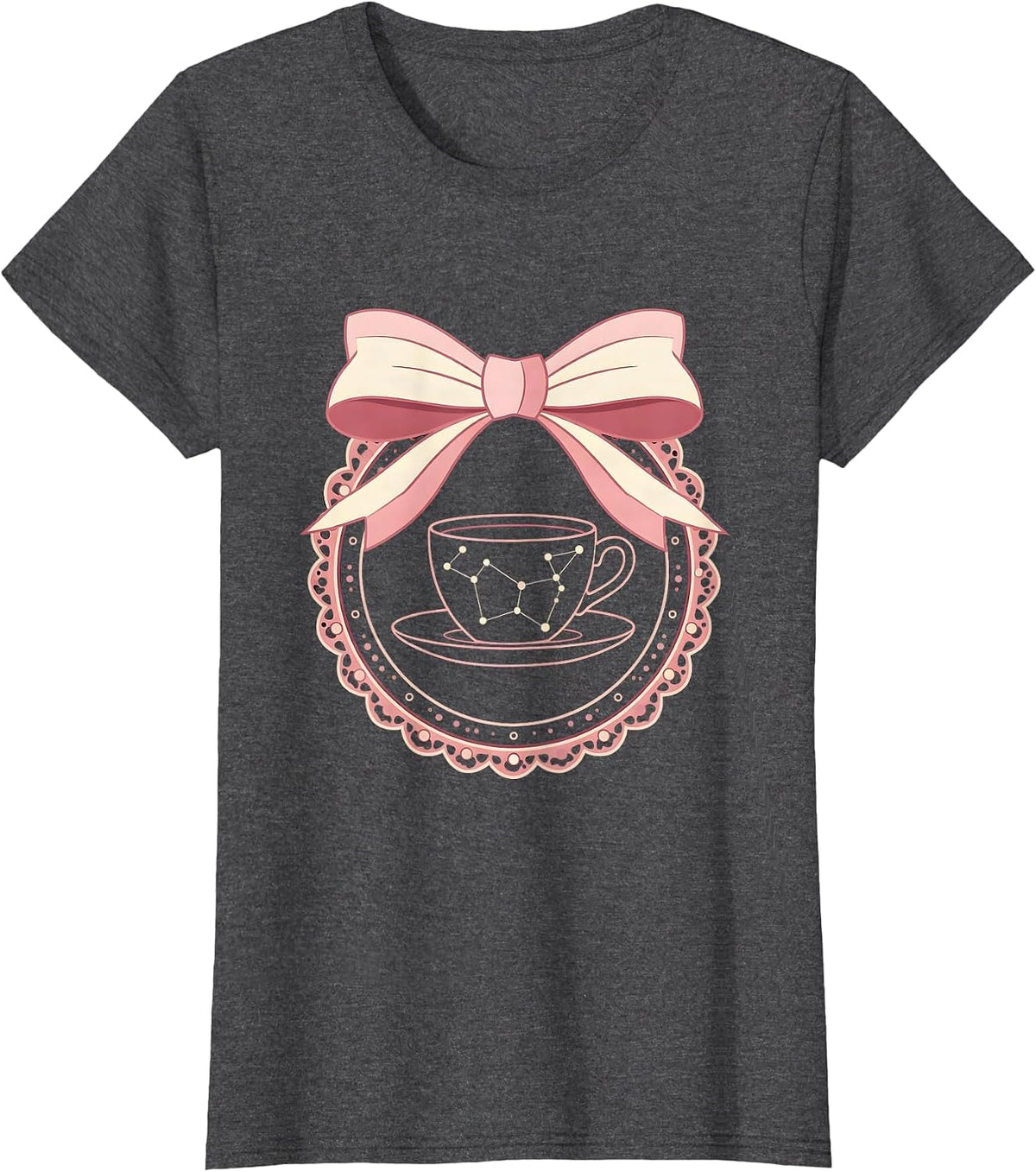 Women's Coffee Cup Constellation Star Map Graphic T-Shirt - Dark Heather Grey