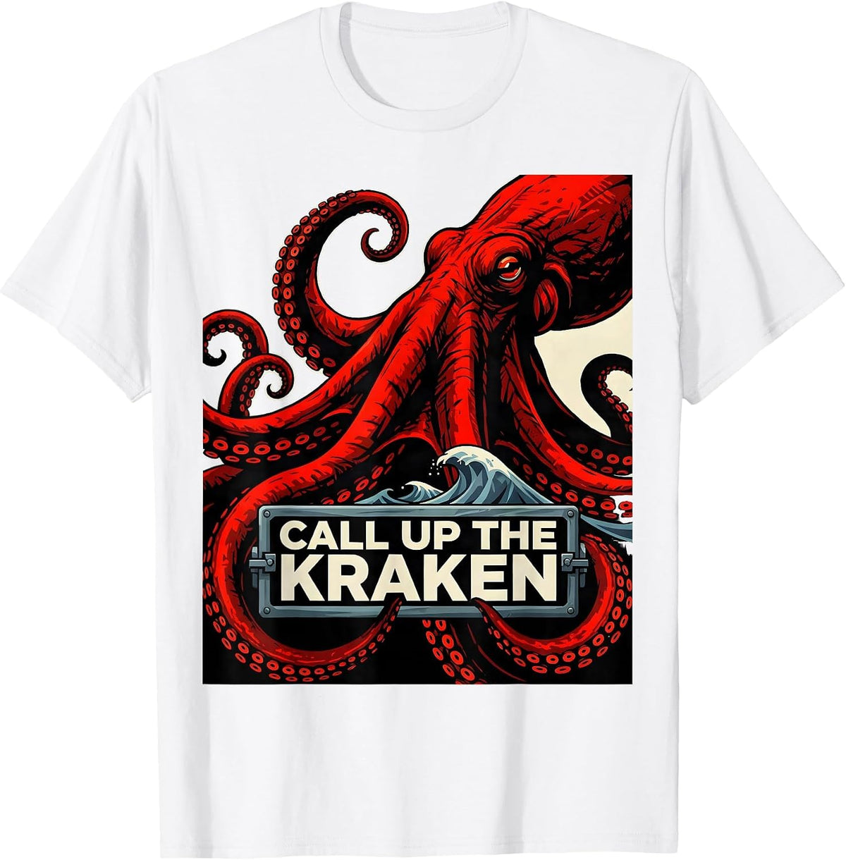 Men's Call Up The Kraken Constructivist Poster Octopus Lover Ocean T-Shirt - White