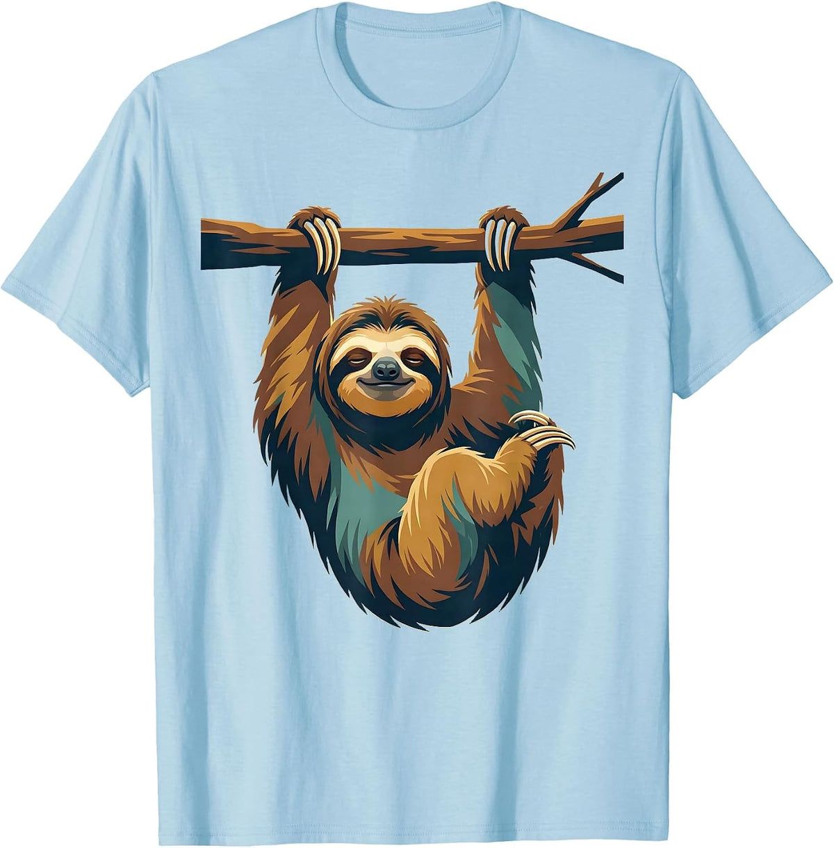 Men's Exhausted Sloth Hanging From a Branch T-Shirt - Baby Blue