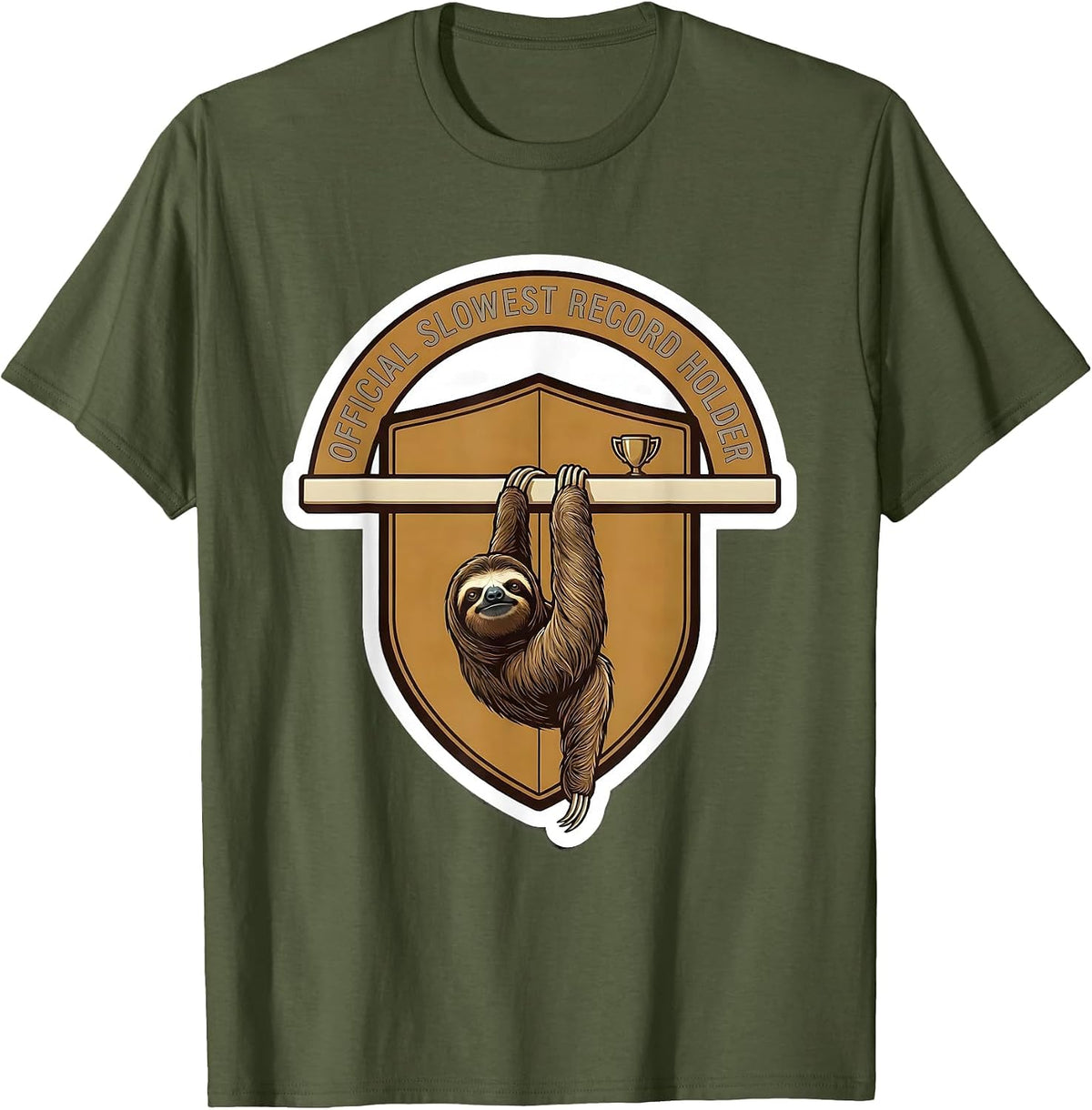 Men's Official Slowest Record Holder Funny Sloth Lover Novelty T-Shirt - Olive Green