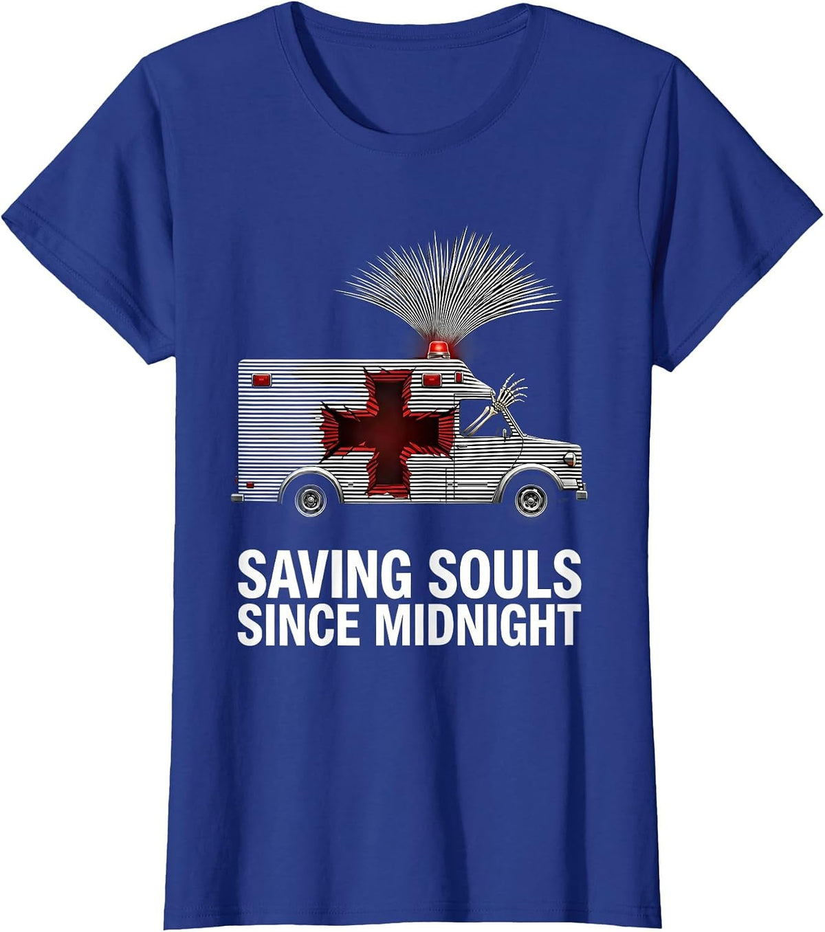 Women's Halloween EMT Saving Souls Since Midnight Design T-Shirt - Royal Blue