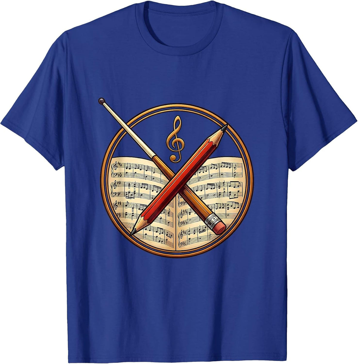 Music Teacher Conductor Baton and Pencil Graphic T-Shirt - Royal Blue