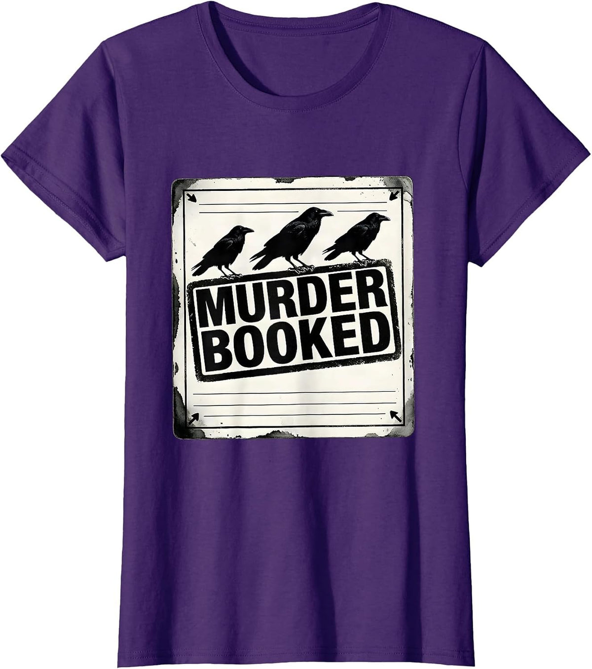 Women's Murder Booked Dark Humor Crow Raven Gothic T-Shirt - Purple