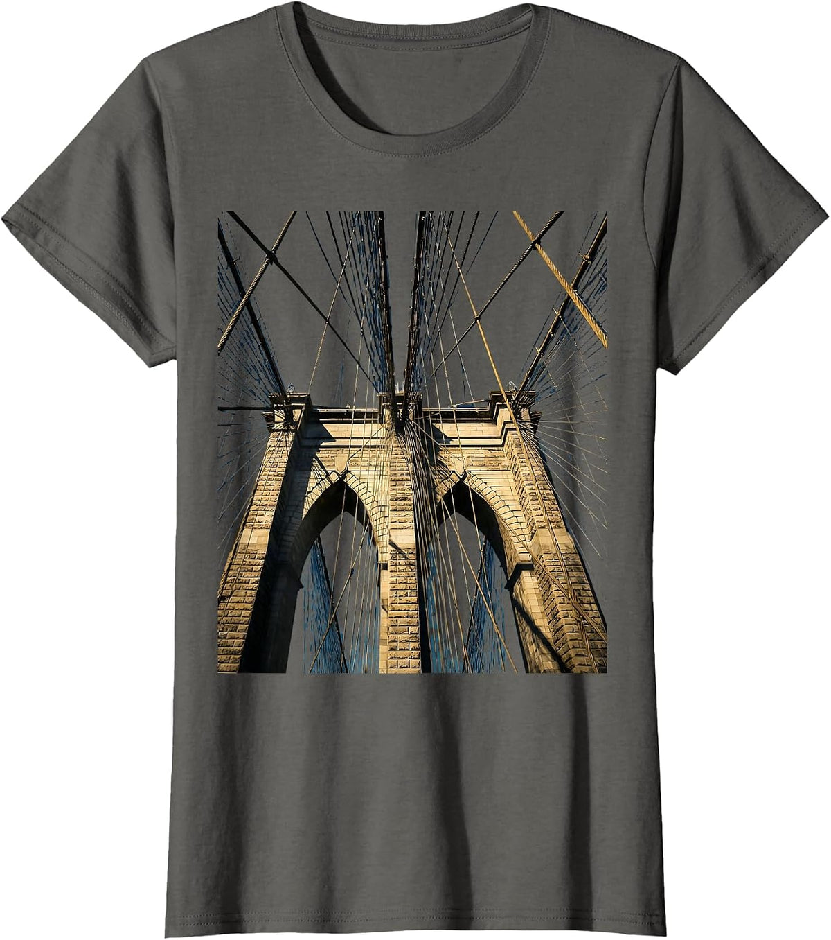Women's Brooklyn Bridge Low Angle Cable NYC Graphic T-Shirt - Asphalt Grey