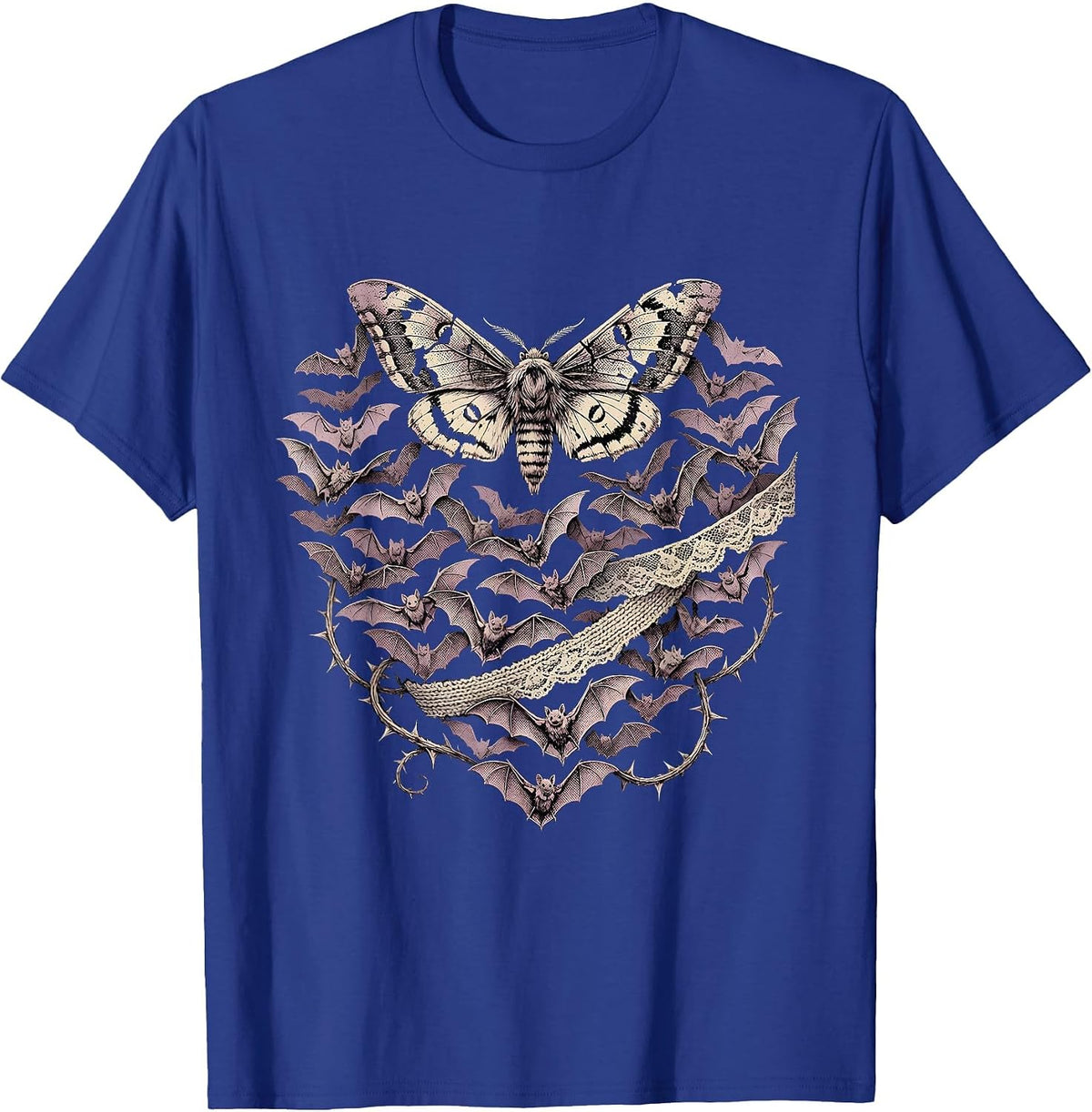 Gothic Bat Swarm Heart Dark Romance Design T-Shirt - Royal Blue