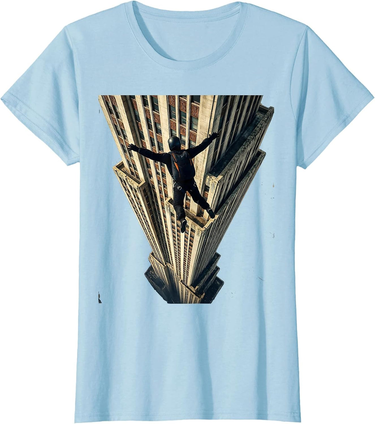 Base Jumper Skyscraper Freefall Graphic T-Shirt - Baby Blue