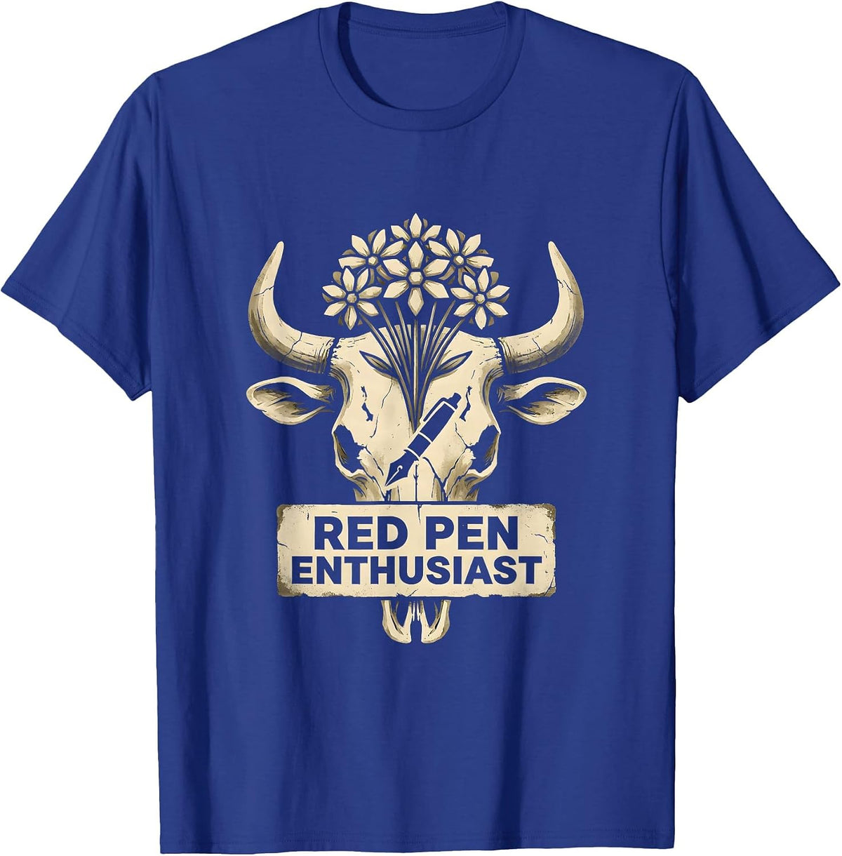 Men's Red Pen Enthusiast English Teacher Design T-Shirt - Royal Blue