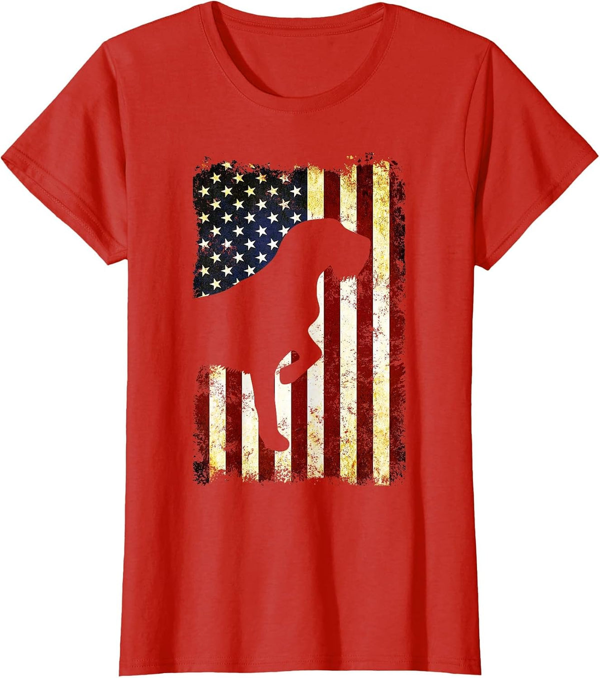 Wirehaired Pointing Griffon Silhouette American Flag T-Shirt - Red