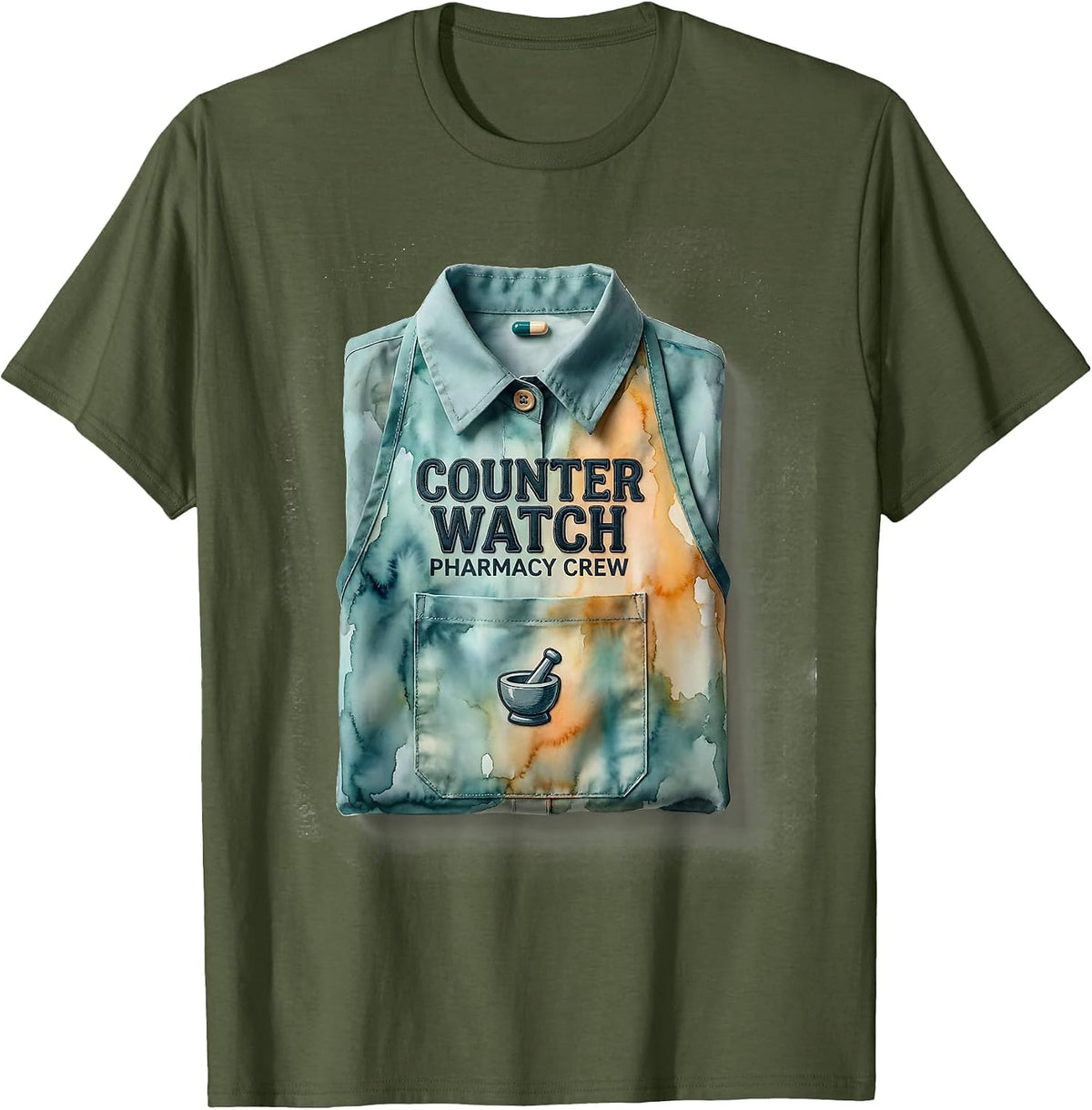 Men's Counter Watch Pharmacy Crew Funny Pharmacist Tech Crew T-Shirt - Olive Green